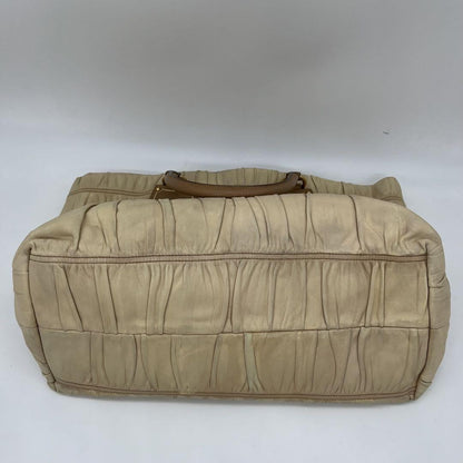 PRADA Hand Bag Tote Purse Leather Beige Brown Authentic