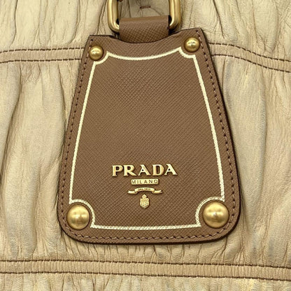 PRADA Hand Bag Tote Purse Leather Beige Brown Authentic