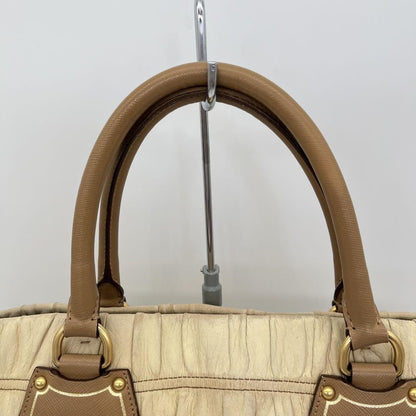 PRADA Hand Bag Tote Purse Leather Beige Brown Authentic
