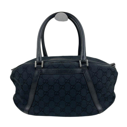 GUCCI Hand Bag Tote Purse GG Canvas Leather Black Authentic