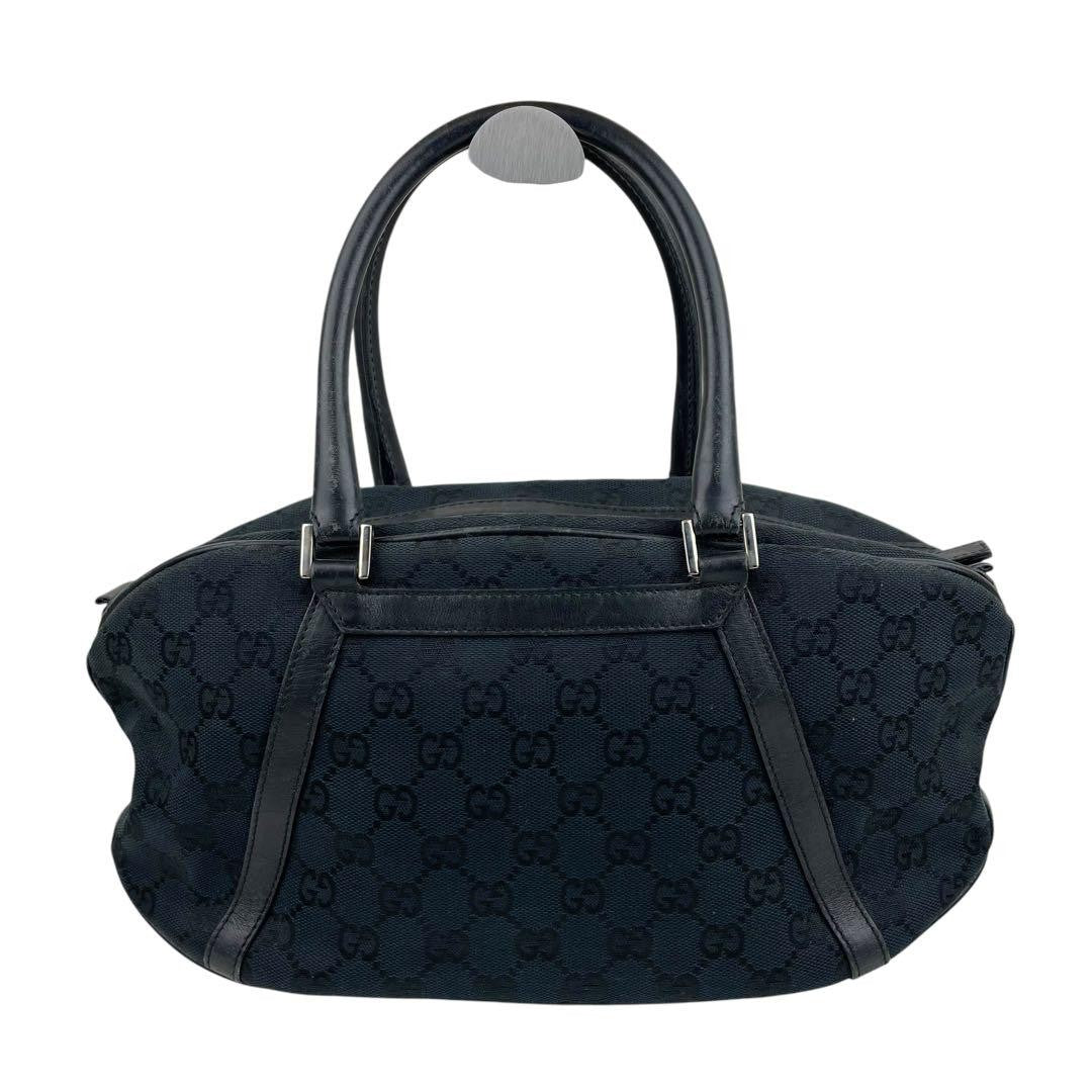 GUCCI Hand Bag Tote Purse GG Canvas Leather Black Authentic