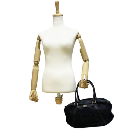 GUCCI Hand Bag Tote Purse GG Canvas Leather Black Authentic