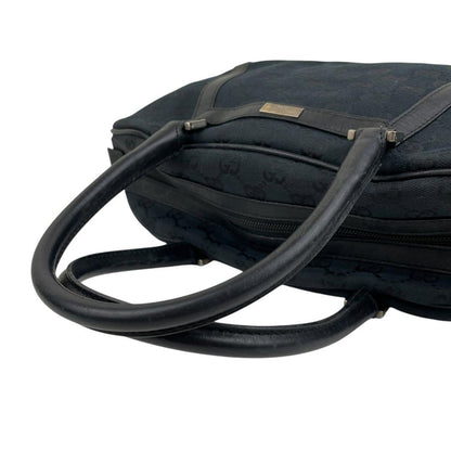 GUCCI Hand Bag Tote Purse GG Canvas Leather Black Authentic