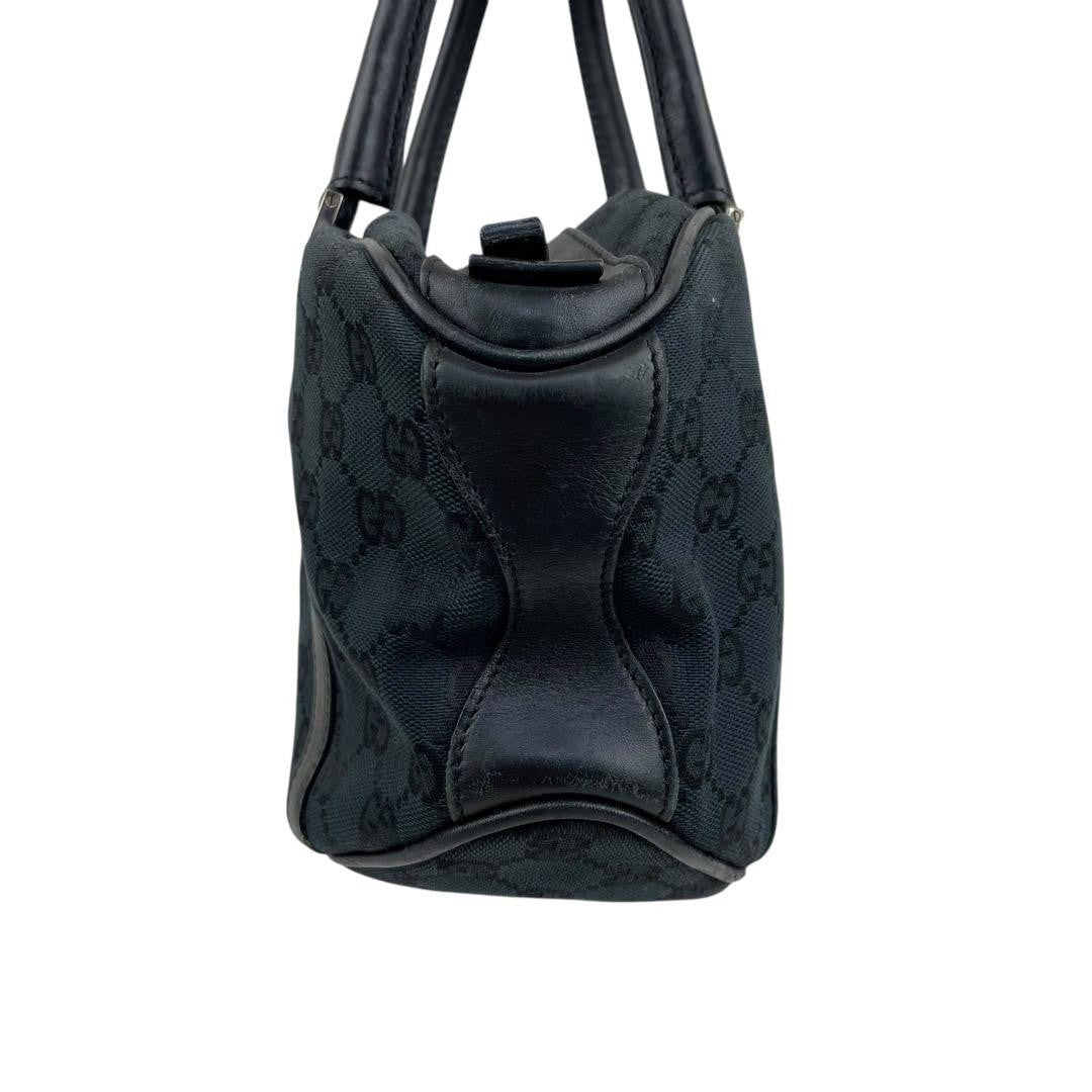 GUCCI Hand Bag Tote Purse GG Canvas Leather Black Authentic