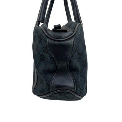 GUCCI Hand Bag Tote Purse GG Canvas Leather Black Authentic