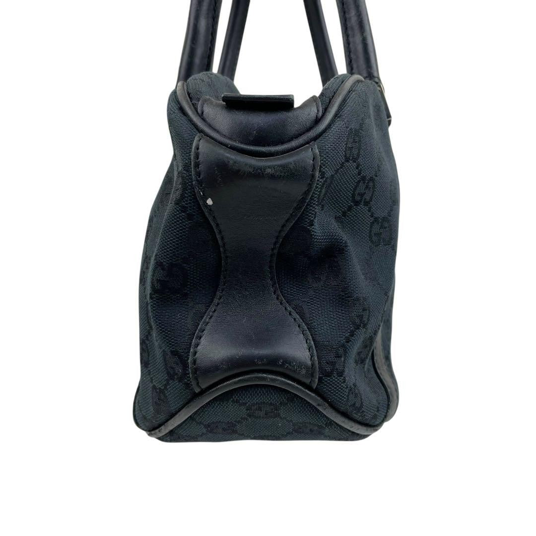 GUCCI Hand Bag Tote Purse GG Canvas Leather Black Authentic