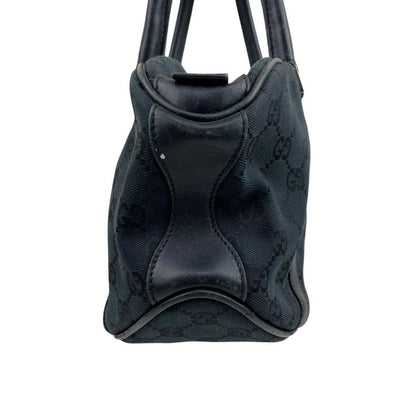 GUCCI Hand Bag Tote Purse GG Canvas Leather Black Authentic