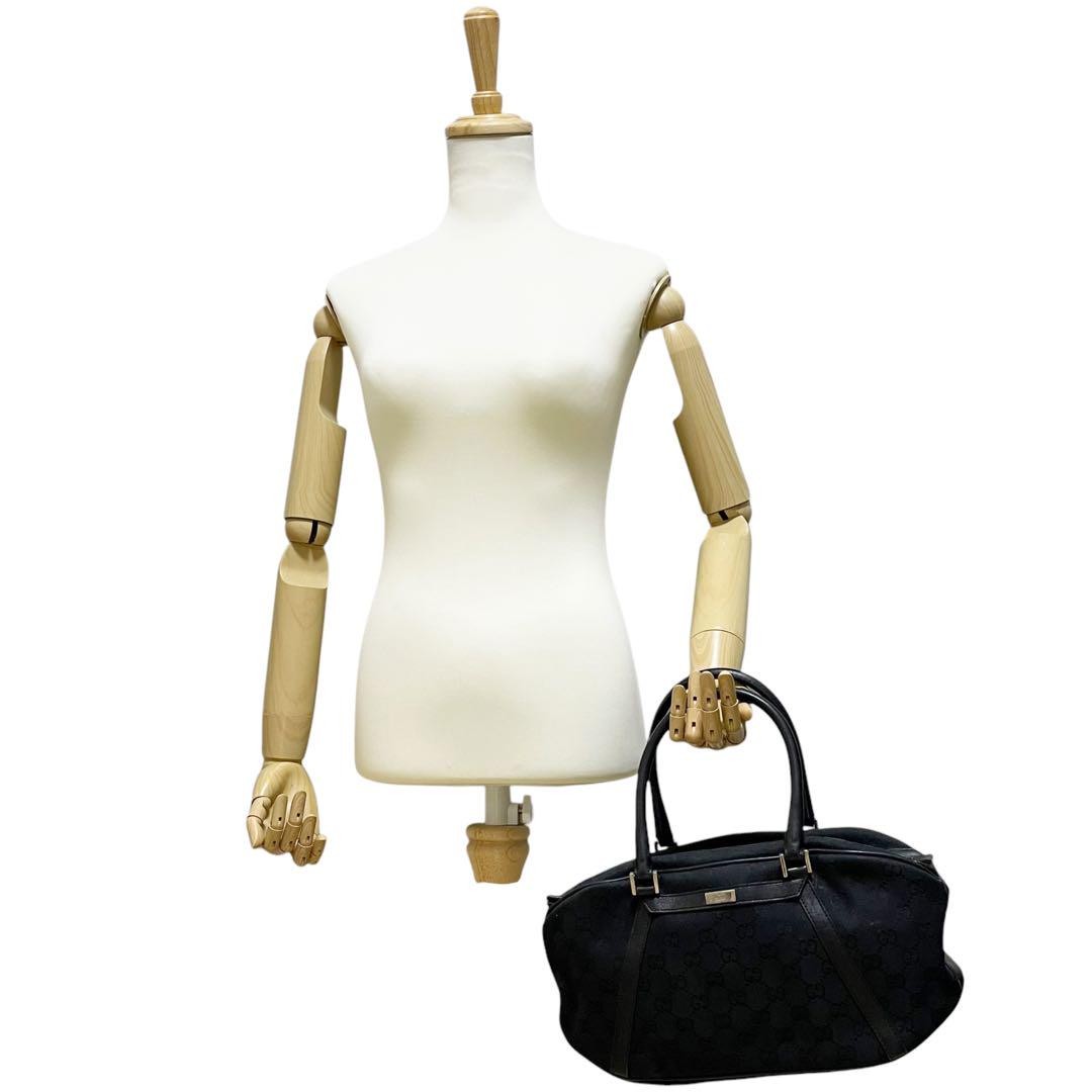 GUCCI Hand Bag Tote Purse GG Canvas Leather Black Authentic