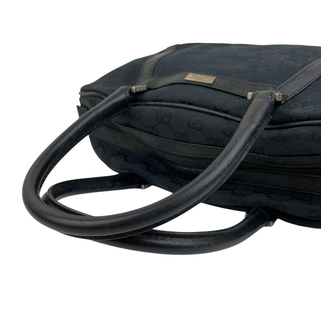 GUCCI Hand Bag Tote Purse GG Canvas Leather Black Authentic