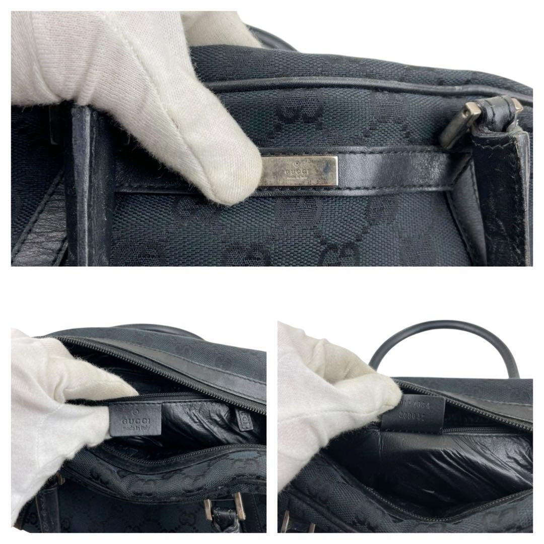 GUCCI Hand Bag Tote Purse GG Canvas Leather Black Authentic