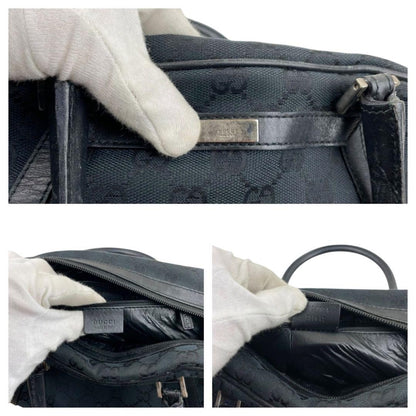 GUCCI Hand Bag Tote Purse GG Canvas Leather Black Authentic