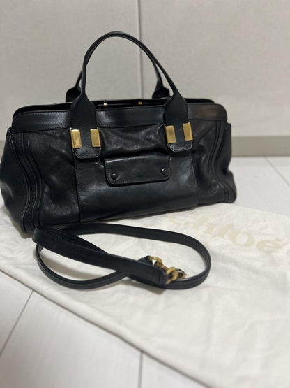 Chloe Hand Shoulder Bag Tote Purse Alice 2way Leather Black Authentic