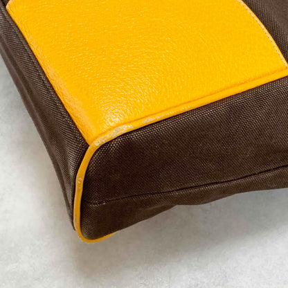 PRADA Hand Bag Tote Bag Logo Canvas Leather Yellow Authentic