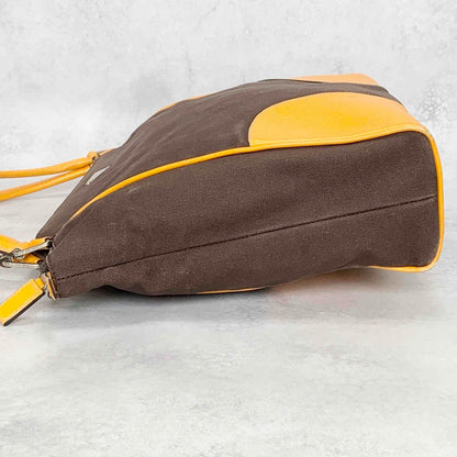 PRADA Hand Bag Tote Bag Logo Canvas Leather Yellow Authentic