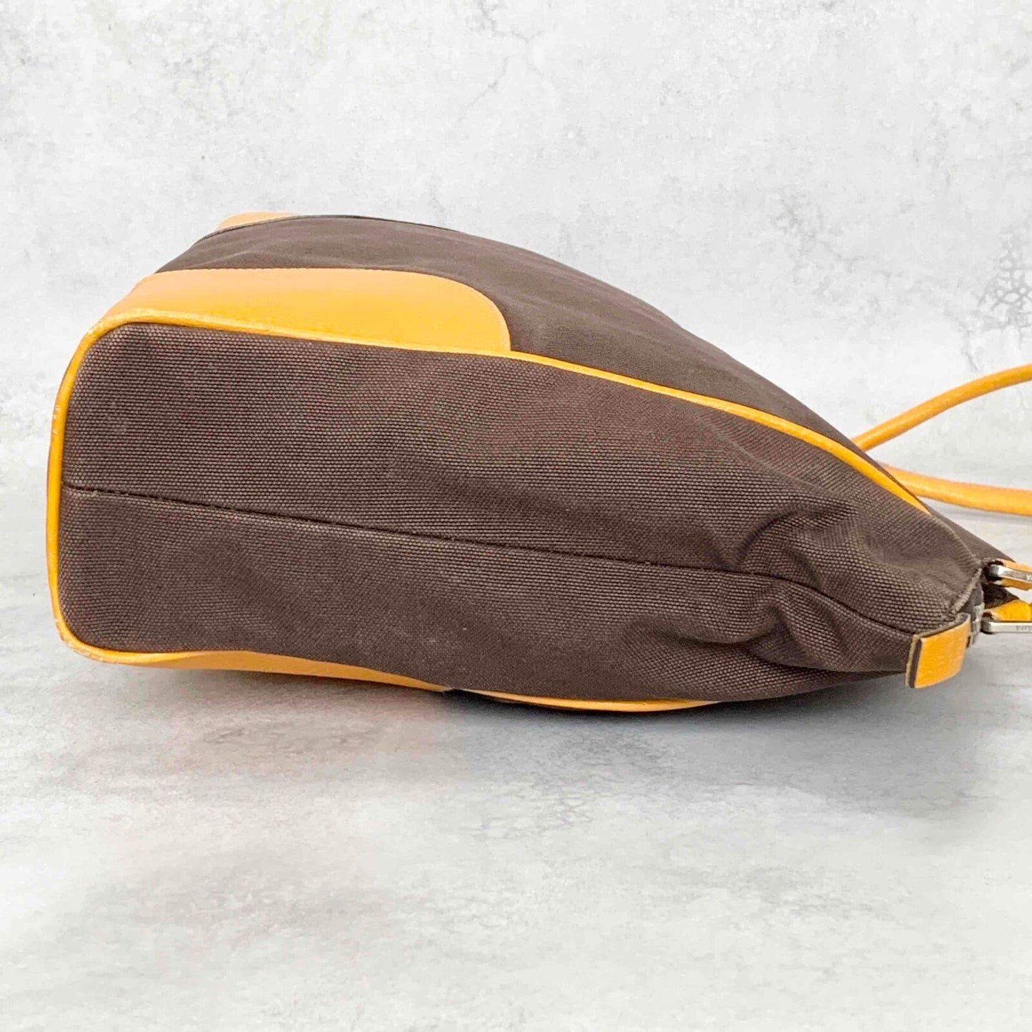 PRADA Hand Bag Tote Bag Logo Canvas Leather Yellow Authentic
