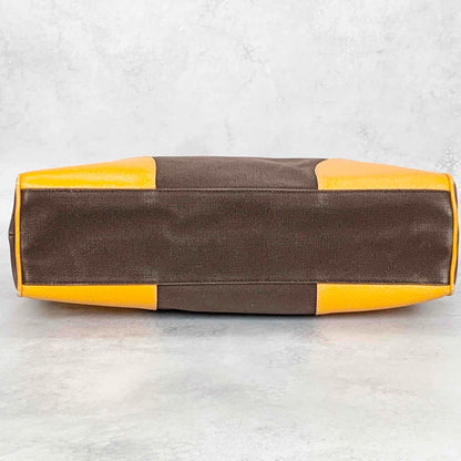 PRADA Hand Bag Tote Bag Logo Canvas Leather Yellow Authentic