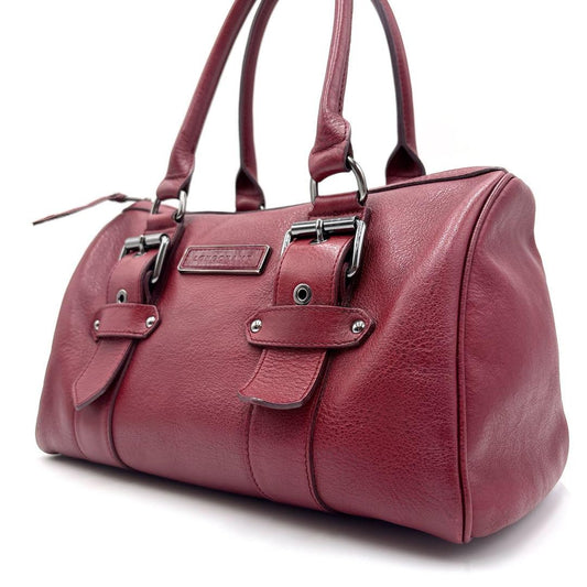 Longchamp Hand Bag Tote Purse Leather Wine Red Authentic