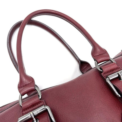 Longchamp Hand Bag Tote Purse Leather Wine Red Authentic