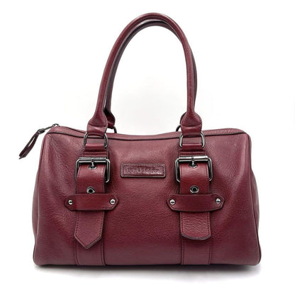 Longchamp Hand Bag Tote Purse Leather Wine Red Authentic