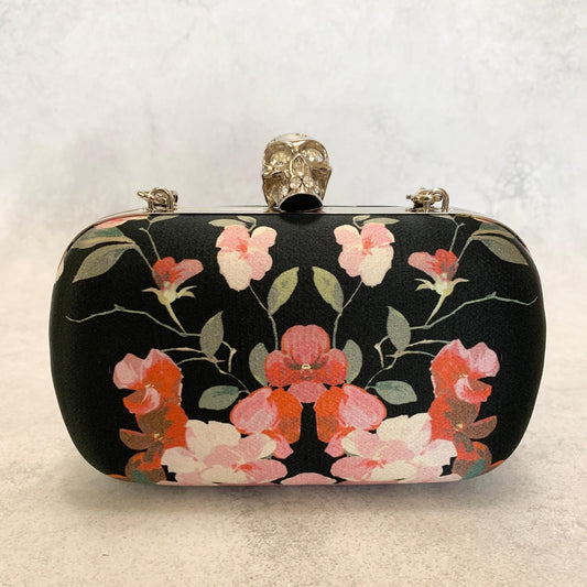 Alexander McQueen Bag Skull Chain Flower convertible Clutch Purse Hand Metal