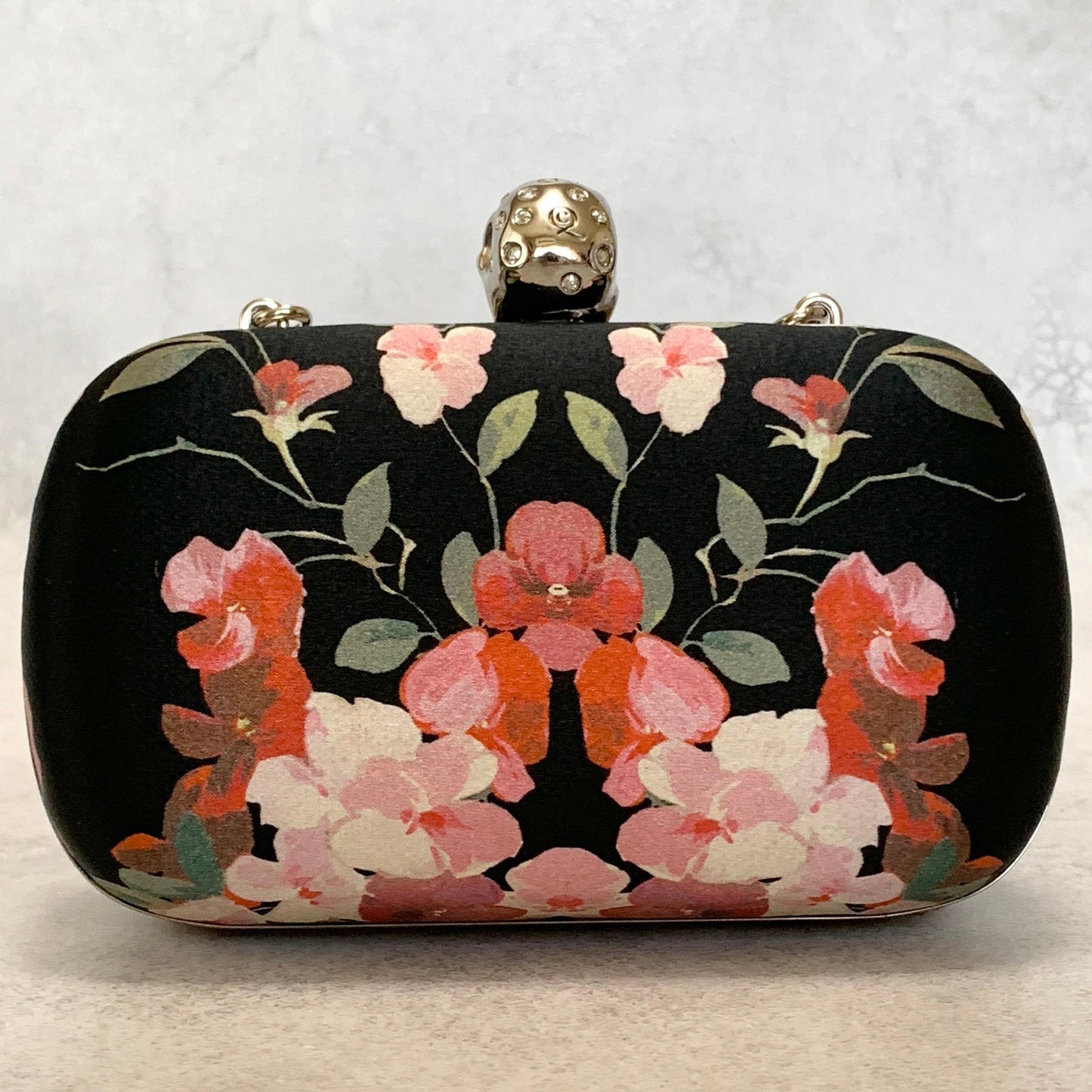 Alexander McQueen Bag Skull Chain Flower convertible Clutch Purse Hand Metal