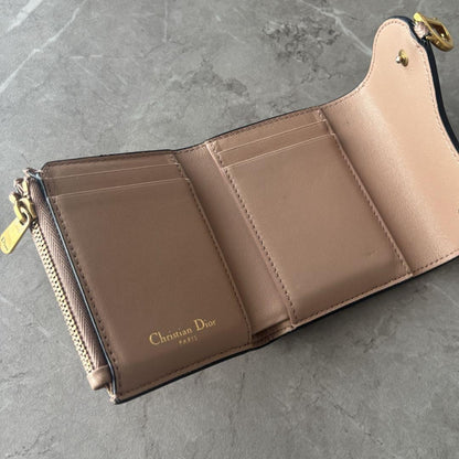 Christian Dior Tri-fold Wallet Compact Purse Saddle Leather Pink Authentic