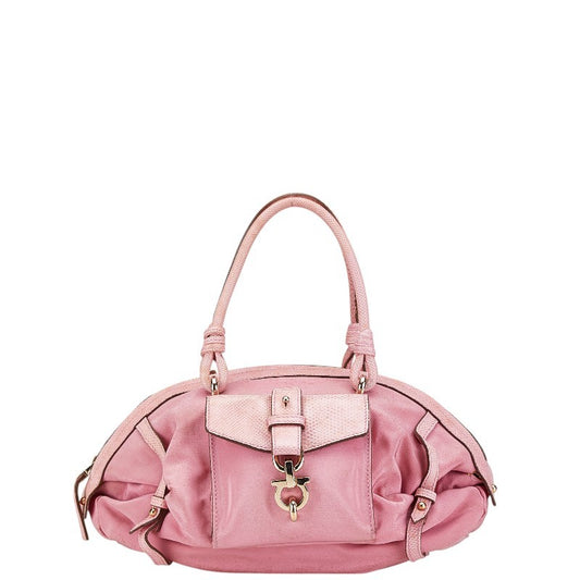 Salvatore Ferragamo handbag Purse Gancini Pink Canvas Leather Women's Authentic