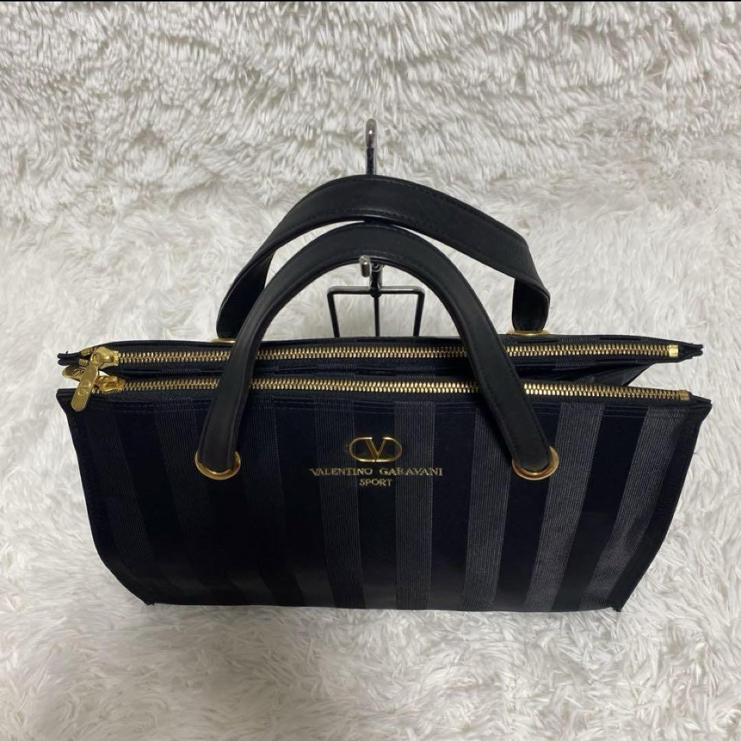 Valentino Garavani Sport Purse Handbag Stripe Logo Tote Bag Auth Used Unisex