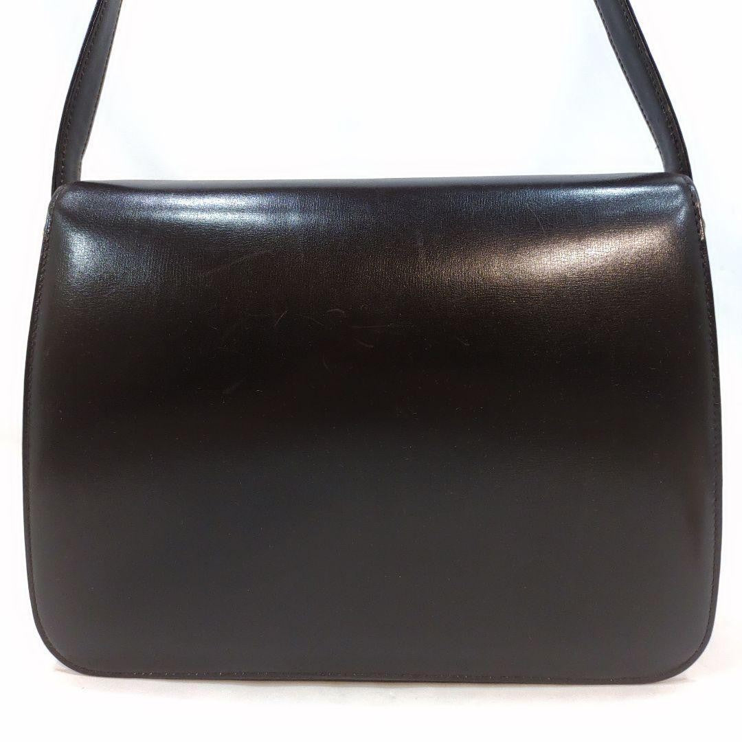 CELINE Shoulder Bag Purse Horse carriage Leather Dark Brown Authentic