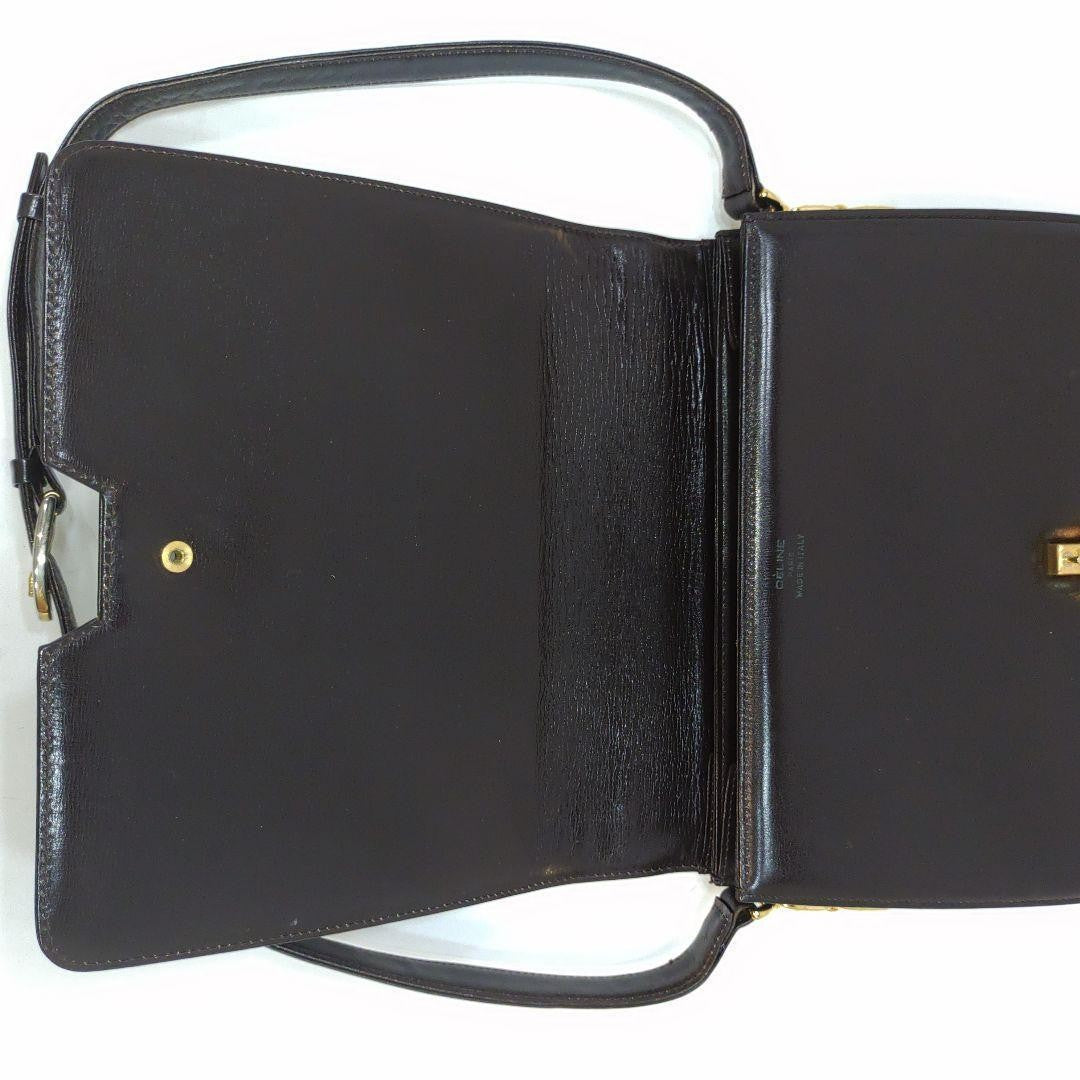 CELINE Shoulder Bag Purse Horse carriage Leather Dark Brown Authentic