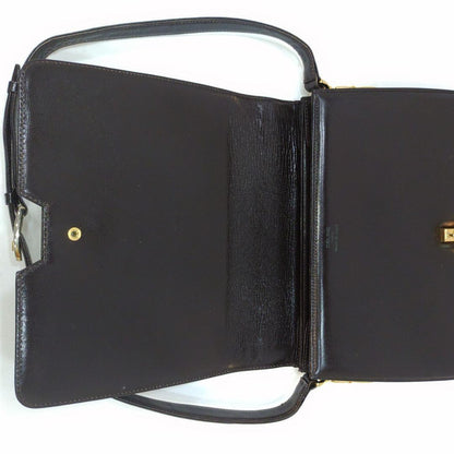 CELINE Shoulder Bag Purse Horse carriage Leather Dark Brown Authentic