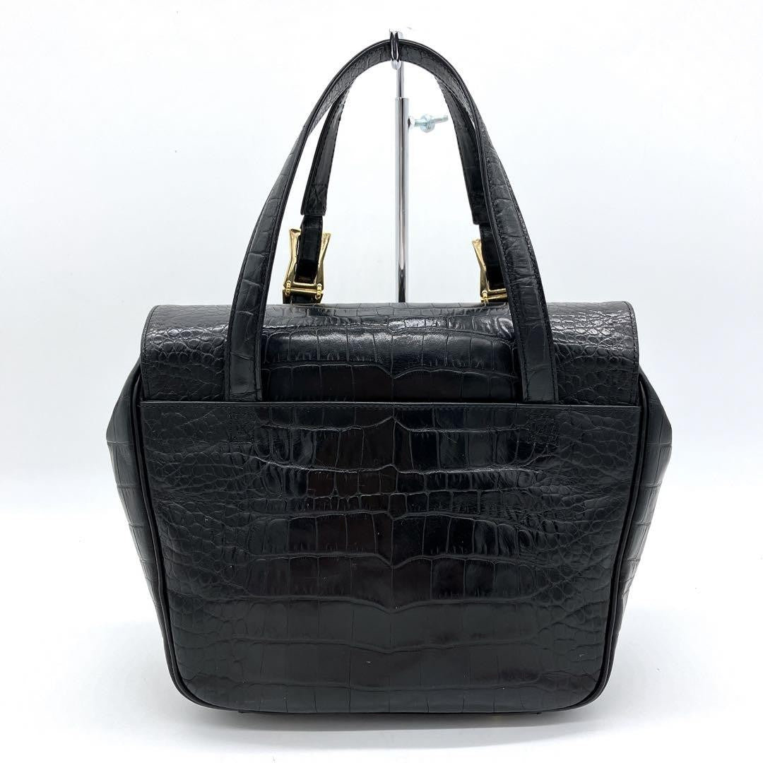 VERSACE Hand Bag Tote Purse Sunburst Leather Black Authentic