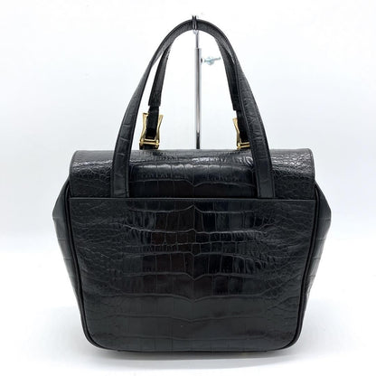 VERSACE Hand Bag Tote Purse Sunburst Leather Black Authentic