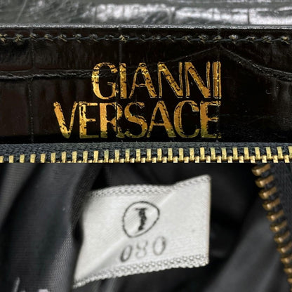 VERSACE Hand Bag Tote Purse Sunburst Leather Black Authentic