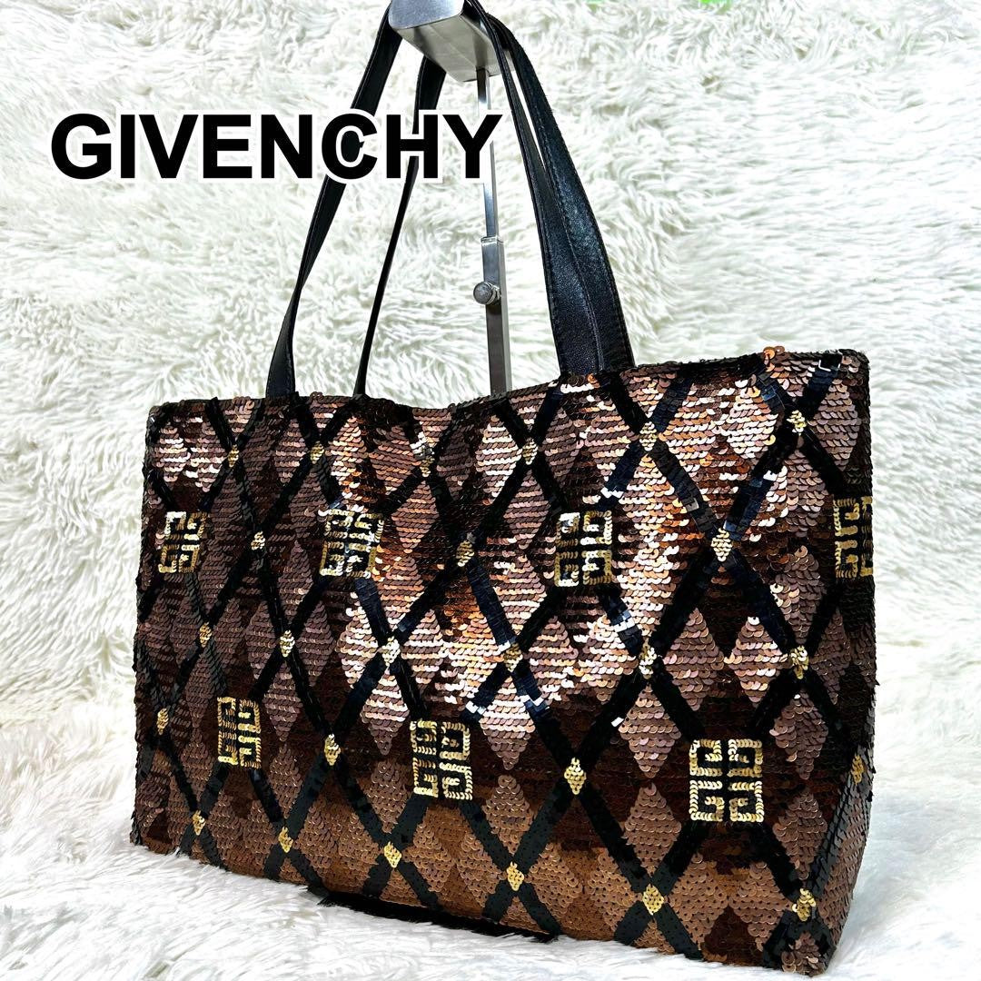 GIVENCHY Hand Bag Tote Purse 4G Leather Polyester Brown Gold Black Authentic