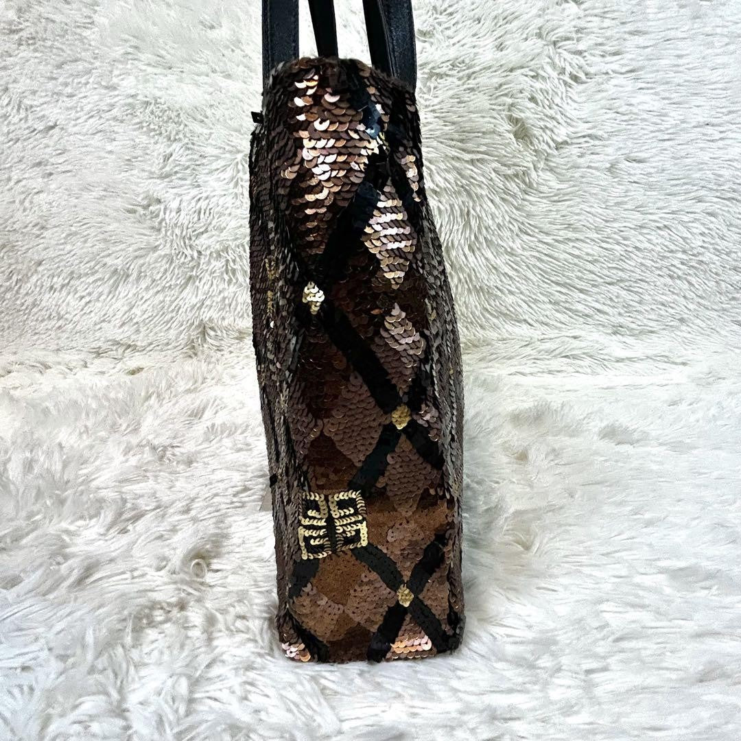 GIVENCHY Hand Bag Tote Purse 4G Leather Polyester Brown Gold Black Authentic