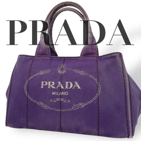 PRADA Hand Bag Tote Purse Canapa Canvas Purple Authentic