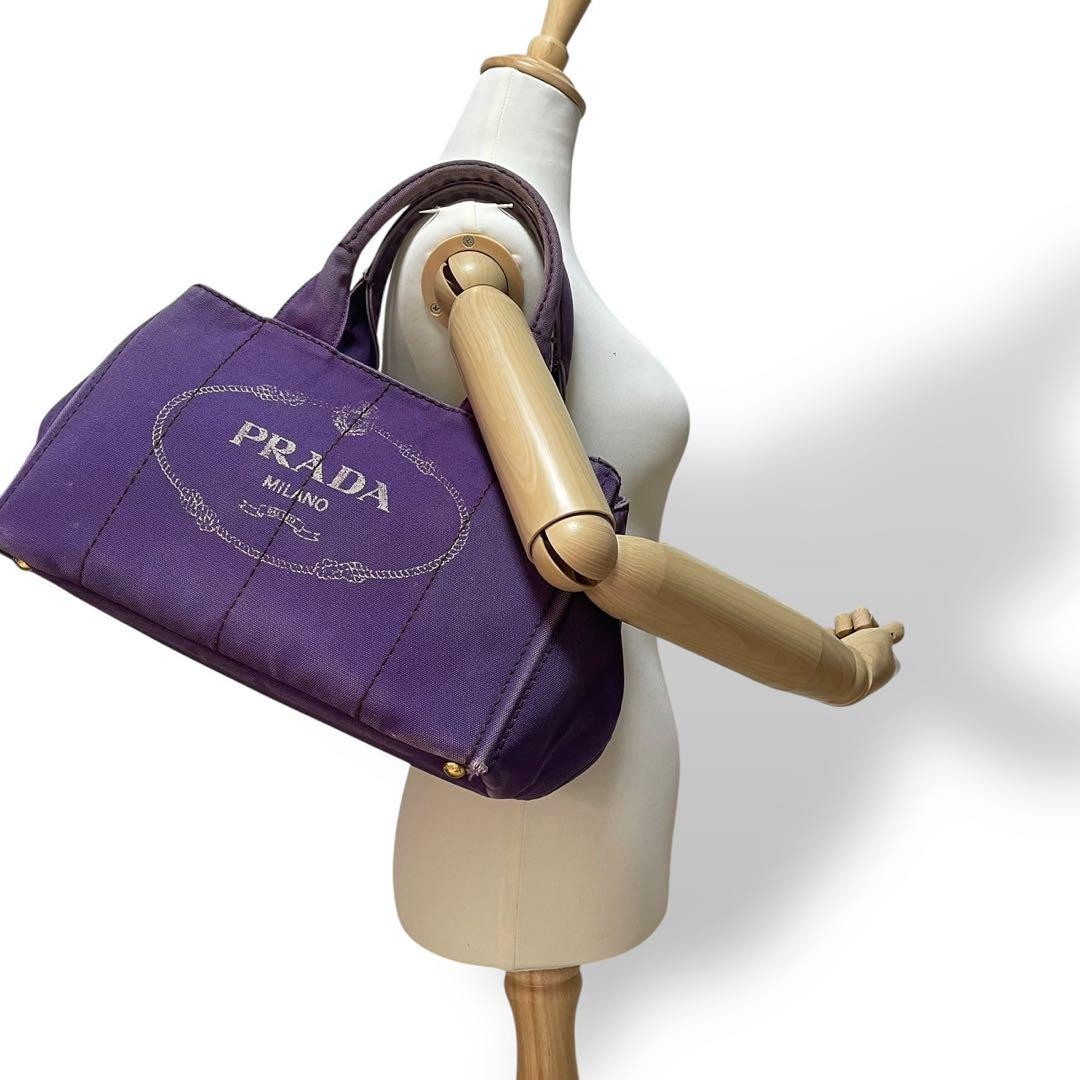 PRADA Hand Bag Tote Purse Canapa Canvas Purple Authentic
