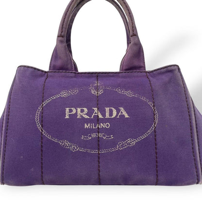 PRADA Hand Bag Tote Purse Canapa Canvas Purple Authentic