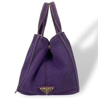 PRADA Hand Bag Tote Purse Canapa Canvas Purple Authentic