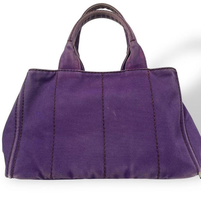 PRADA Hand Bag Tote Purse Canapa Canvas Purple Authentic