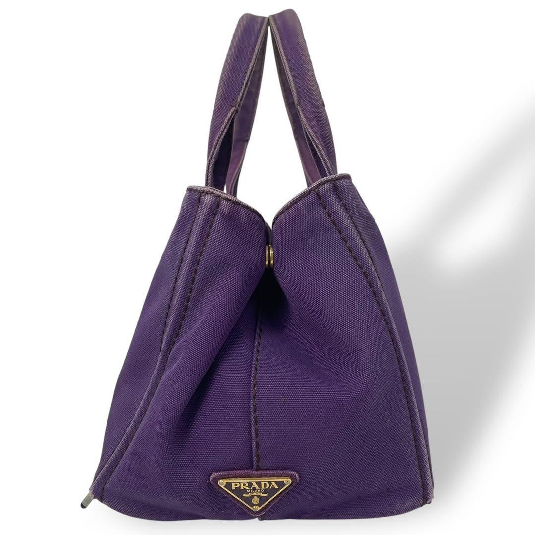 PRADA Hand Bag Tote Purse Canapa Canvas Purple Authentic
