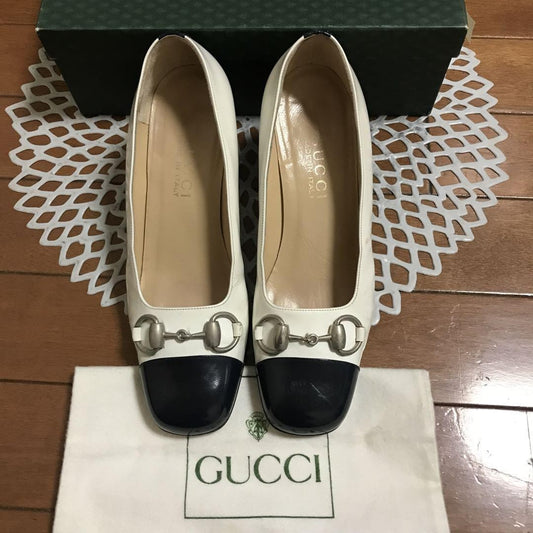 GUCCI Shoes Pumps Heel Horse bit EU 36 US 6 White Blue Authentic