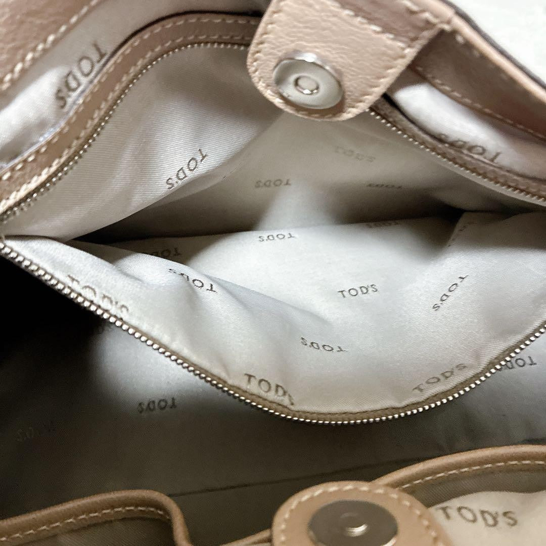 TOD'S Hand Bag Tote Purse Beige Leather Authentic