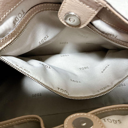 TOD'S Hand Bag Tote Purse Beige Leather Authentic