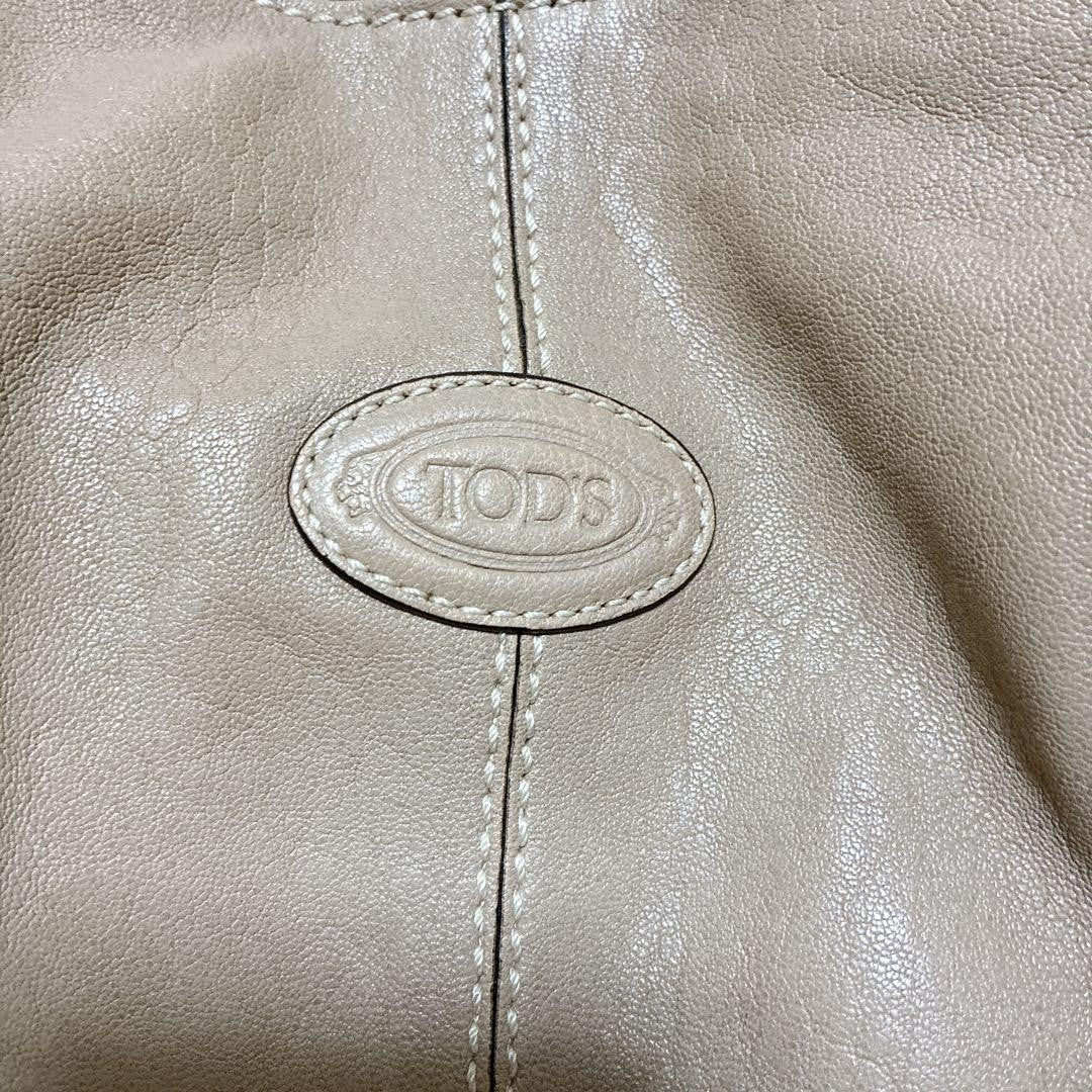 TOD'S Hand Bag Tote Purse Beige Leather Authentic