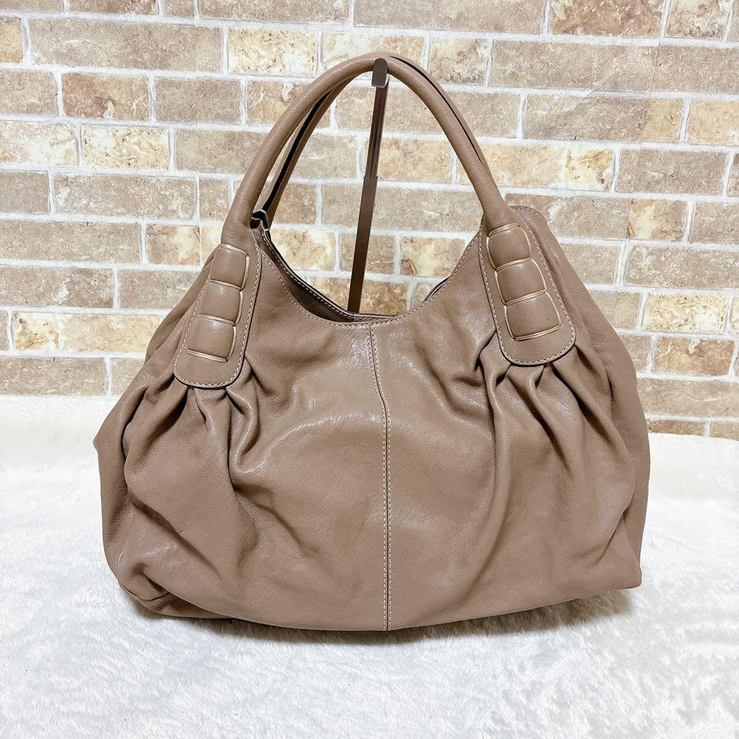 TOD'S Hand Bag Tote Purse Beige Leather Authentic
