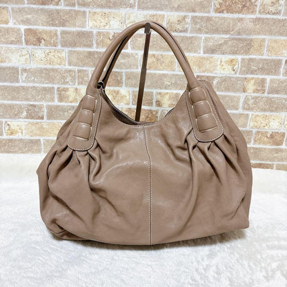 TOD'S Hand Bag Tote Purse Beige Leather Authentic