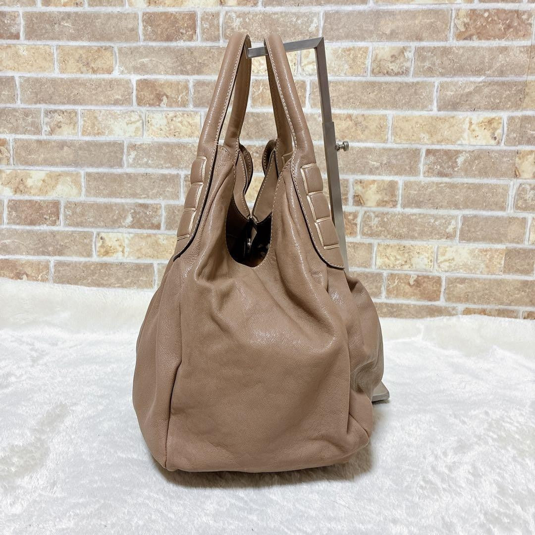 TOD'S Hand Bag Tote Purse Beige Leather Authentic