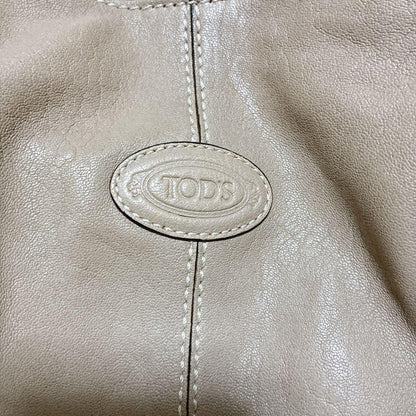 TOD'S Hand Bag Tote Purse Beige Leather Authentic